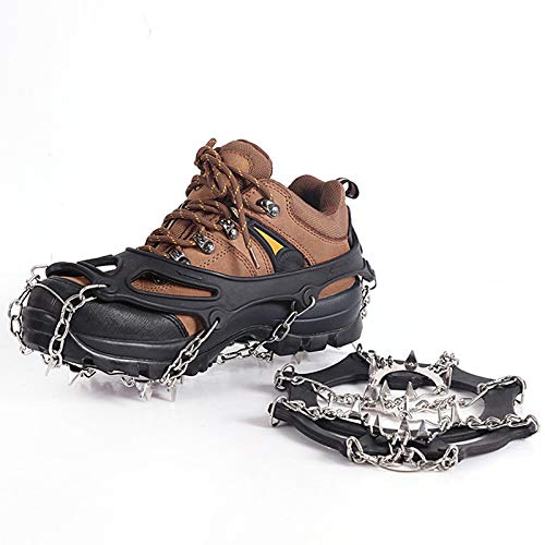 Premium Steigeisen für Bergschuhe mit 19 Edelstahl Spikes - Profi Anti-Rutsch Schuhkrallen für Schnee EIS - Winter Grödel Spikes für Schuhe - Schuh-Ketten zum Wandern - Grödeln Eisspikes (L(41-46)) Cover