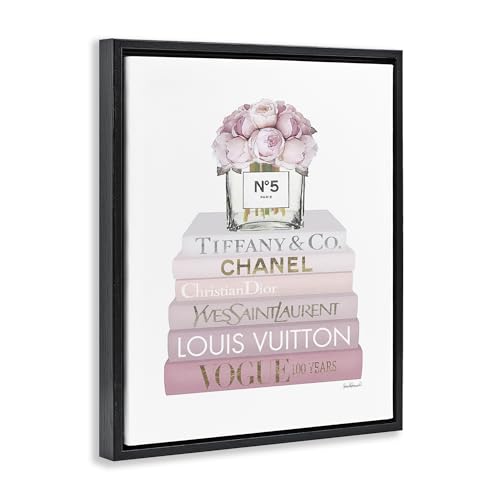 Image of Pink Rose Bouquet Bookstack Glam, 24 x 30 Inch Canvas in Floater Frame