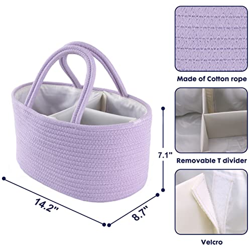 Image of XUANGUO Cotton Rope Baby Diaper Caddy Organizer for Girls Purple Lavender