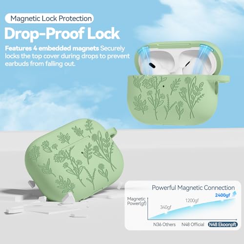 Image of for AirPods Pro 2 Case with Magnetic Lid, Ekoonpft Flower Engraved Silicone Case for Apple AirPods Pro 2nd /1st Generation (2023 /2022 /2019) Cover with Cleaning Kit & Keychain