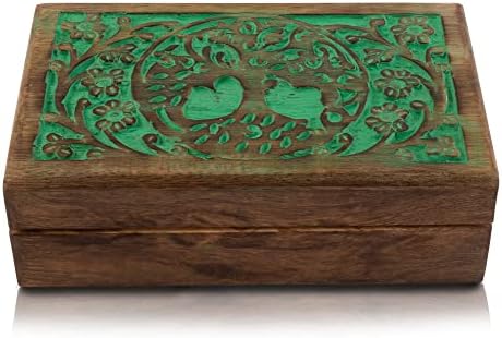 Great Birthday Gift Ideas Handmade Decorative Tree Of Life Wooden Jewelry Box Treasure Box Jewelry Organizer Keepsake Box Treasure Chest Trinket Holder Lock Box Watch Box Gifts for her… (Green)