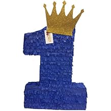 Large 20" Royal Blue & Gold Crown Number One Pinata First Birthday Party Supplies Prince Themed Birthday Decoration