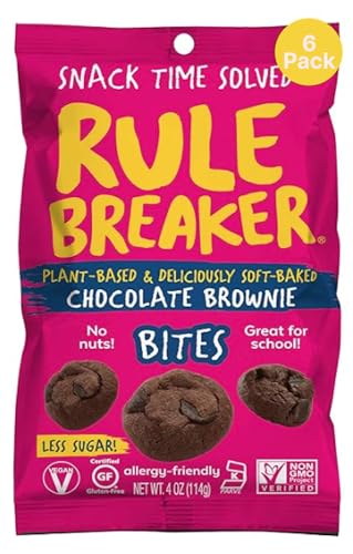 Rule Breaker Vegan & Gluten-Free Cookies | Chocolate Brownie Bites | Plant-Based, Dairy, Nut, Soy, Allergen Free, Kosher | Soft-Baked School Snacks for Kids & Adults | Better-For-You Bites (Pack of 6)