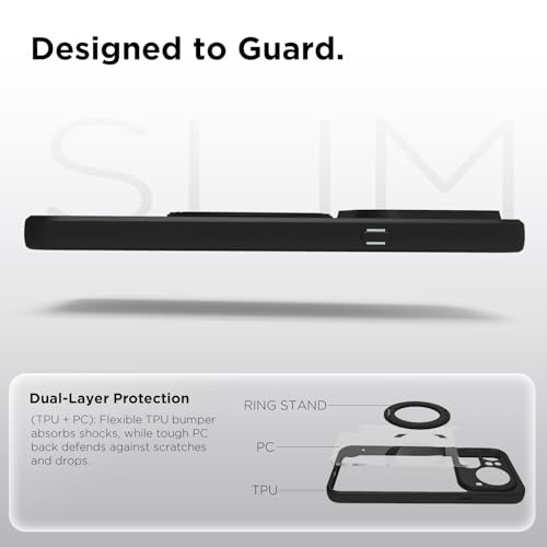 Image of RIGGEAR Shockproof Sleek Hybrid Armor 360 Rotating Magnetic Ring Stand Back Cover Case Compatible with MagSafe Accessories for Nothing Phone 4a Pro 5G (Clear PC + Black TPU Bumper)