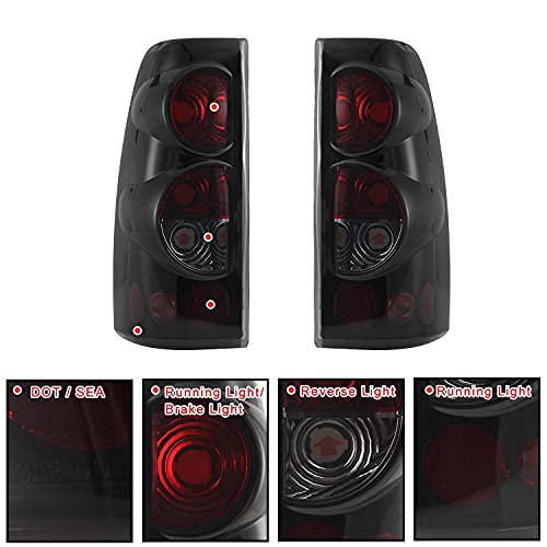 Roxx Tail Light Assembly Compatible With 1999 2000 2001 2002 2003 2004 2005 2006 Chevrolet Silverado 1999-2003 Gmc Sierra Driver And Passenger Side (Black Housing/Smoke Lens-05) #TOP3