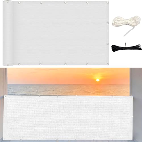 Brise vue 120 x 1000 cm blanc pour jardin et balcon avec œillets