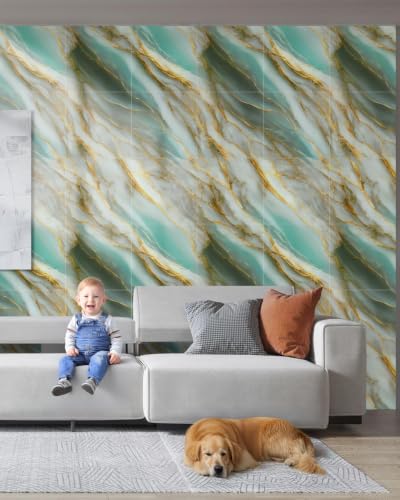 Image of WALLVEAR PE Foam Marble Wall Panel Sheet | Self Adhesive DIY Wall Covering (4, Green)