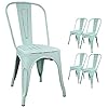 Devoko Metal Indoor-Outdoor Chairs Distressed Style Kitchen Dining Chairs Stackable Side Chairs with Back Set of 4 (Blue…