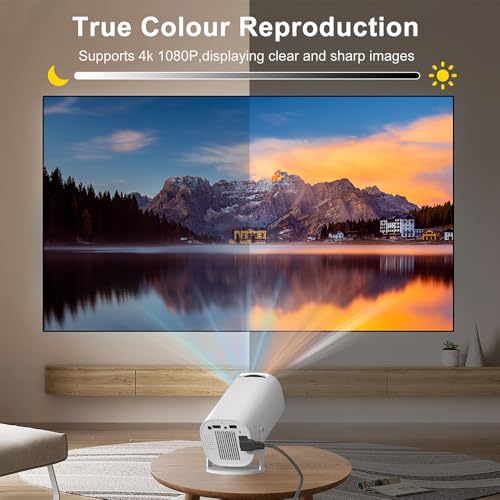 Mini Beamer, Smart Projektor Full HD 1080P, Klein Beamer Heimkino mit WiFi 6 und Bluetooth 5.2, Unterstützt Auto Trapezkorrektur 180° Drehbar Kompatibel mit HDMI/TV Stick/Memory Stick/Laptop – Bild 7
