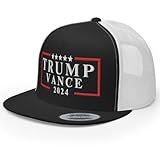 RIVEMUG RC Trump Vance 2024 Embroidered Flat Bill Trucker Hat High Crown Adjustable Make America Great Again Cap Black/White