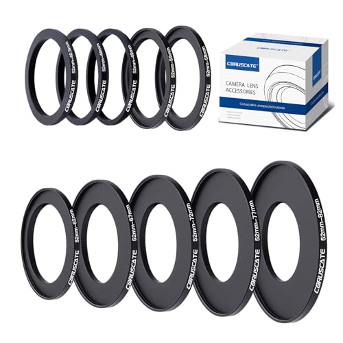 10Pcs 52mm Filter Ring Adapter Set,Metal Step-Up Ring+Step-Down Ring for All Brands UV ND CPL (52-40.5mm,52-46mm,52-49mm,52-55mm,52-58mm,52-62mm,52-67mm,52-72mm,52-77mm,52-82mm)