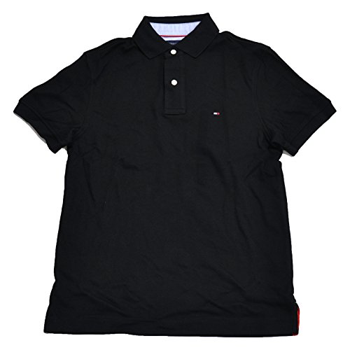 Tommy Hilfiger Mens Custom Fit Interlock Polo Shirt (Black, Large)