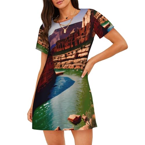 Chemise de nuit courte femme Grand Canyon imprimée douce pour la maison