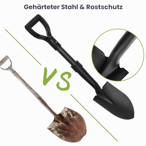 Schaufel, 71cm Gartenschaufel zum Graben, Strapazierfähig, Mit D-Griff, Spaten für Camping, Einfassung, Strandsand, Metall-Schaufel Mit Fiberglas-Schaft, Schwarz