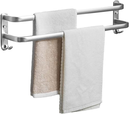 Rail serviette double couche 50 cm avec crochets de rangement pour un séchage rapide