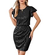 GRACE KARIN Damesblouse met pailletten, korte mouwen, ronde hals, voor club en eindejaarsbal, Zwart, XXL