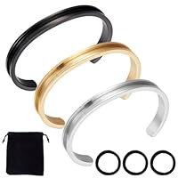 Bracciale Rigido Aperto In Acciaio Inox Placcato Oro 18K - Regolabile 50-60mm, Con Scanalatura Per Intarsio E Elastici Per Capelli, Creazione Gioielli Fai Da Te - 4