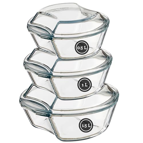 Casserole Dishes with Lids, Glass, Set of 3