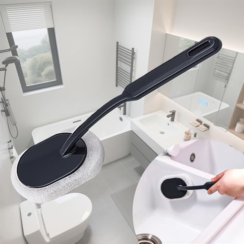 Image of Long Handle Sponge Scrub Bathroom Brush, Sponge Cleaning Brush with Handle Large Wall Scrubber Shower Long Handle Brushes for Tableware, Kitchen, Toilet, Bathroom Cleaning Tool Accessories Black