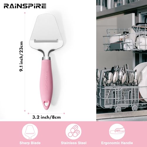 Image of Rainspire Upgraded Non-Stick Cheese Slicers for Block Cheese Multi-Functional Cheese Cutter for Mozzarella, Cheddar, Gruyere Charcuterie Accessories Dishwasher Safe Kitchen Tools, Pink