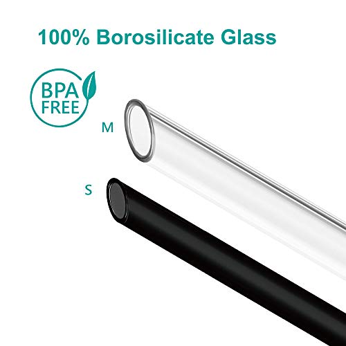 Reusable Eco-Friendly Glass Drinking Straws Set, 20cm x 8mm and 14mm with S/M Extra Large Size Brushes and Storage Container Travel Safe Case Box BPA Free for Smoothie Coffee Bubble Boba Tea (Black)