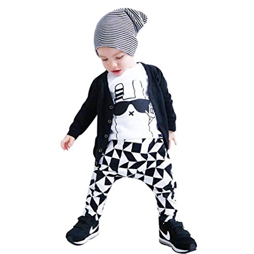 Ropa de bebé, RETUROM La camiseta larga de la impresión de la pintada de la manga del bebé precioso + ropa de los pantalones fijó (24M, Blanco)