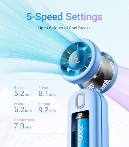 Image of Diveblues High-Speed Portable Handheld Turbo Fan, USB Rechargeable Battery Powered, Small Portable Pocket Fan for Travel, Outdoor, Home, Office, Concerts, Lash, Gift for Women(Blue)