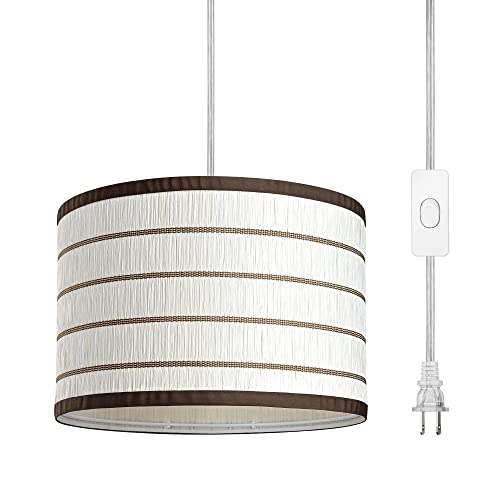 Dewenwils Plug In Hanging Light, Hanging Light With 15Ft Clear Cord, On/Off Switch, With Paper Weaving Lampshade, Hanging Light Fixture For Bedroom, Kitchen, Living Room, Dining Table #TOP13
