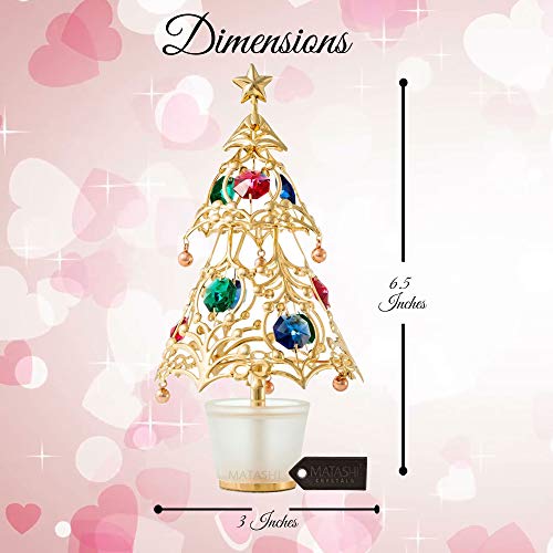 Matashi 24K Gold Plated Crystal Studded Christmas Tree Home Decorative Tabletop Hanging Ornament (Gold With Colored Crystals) #TOP2