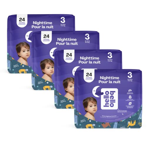 Image of Hello Bello Premium Overnight Baby Diapers-Affordable Hypoallergenic and Eco-Friendly Extra Absorbent Diapers for Babies and Kids at Night-Size 3-Gender Neutral Design-96 Count (4 Packs of 24)