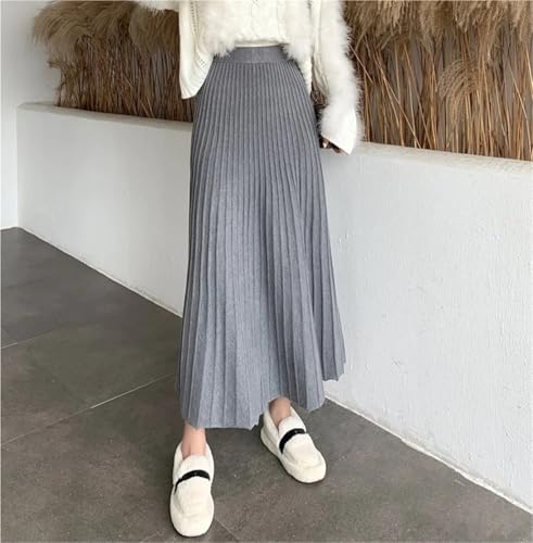 Women's Autumn and Winter Warm Knitted Long Skirt Loose High Waisted Pleated A-line Comfortable Office Skirt2