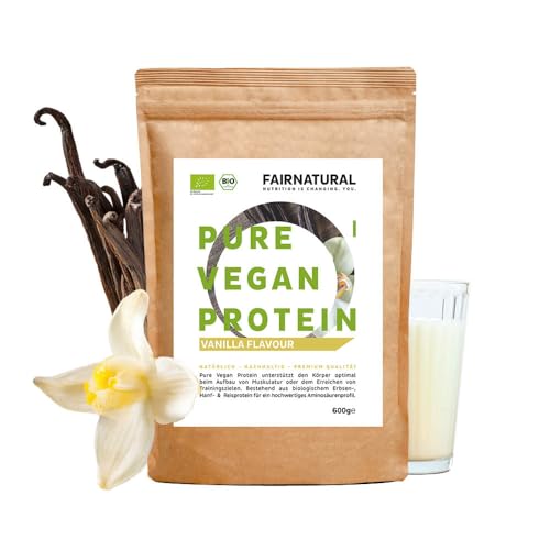 FAIRNATURAL Bio Veganes Proteinpulver Vanille ohne Soja [600G] 5K Protein Pulver Laktosefrei - Vegan Protein Powder - Pflanzliches Proteinpulver - Regional aus DE - Proteinshake Vegan - Eiweißpulver