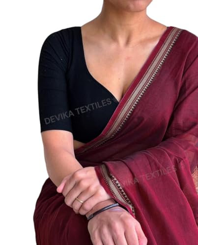 Image of DEVIKA TEXTILES Authentic Narayanpeth 100% Pure Cotton Saree With Running Blouse Piece (Same as saree)