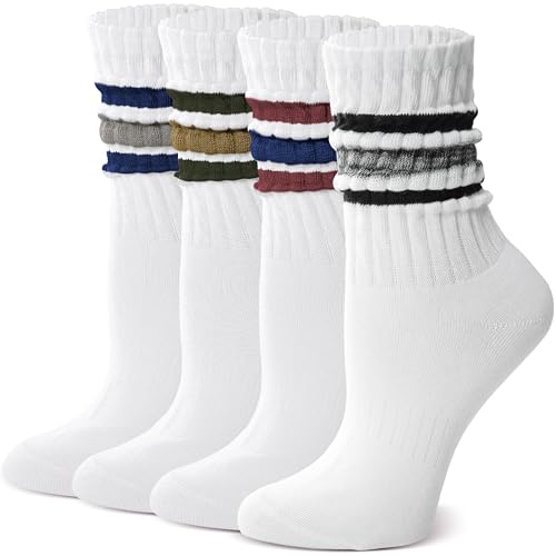 Image of Slouch Cotton Socks, Scrunch Thin Fashion Colorful Soft Breathable Crew Calf for Women and Men, 4 Pairs