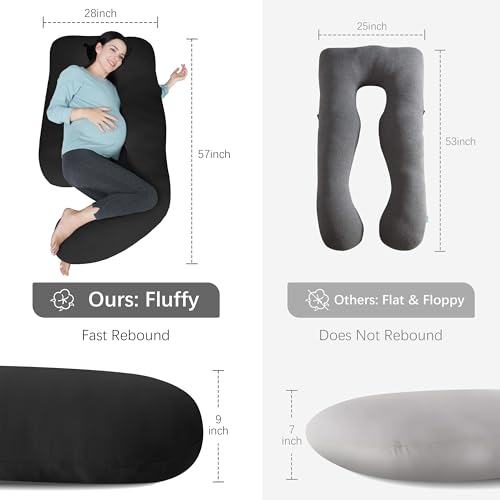 Image of MOON PARK Pregnancy Pillows for Sleeping - U Shaped Full Body Maternity Pillow with Removable Cover - Support for Back, Legs, Belly, Hips - 57 Inch - Black - Cooling Cover
