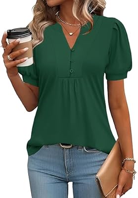 IECCP Spring Tops for Women 2026 Puff Short Sleeve Dressy Casual Blouses