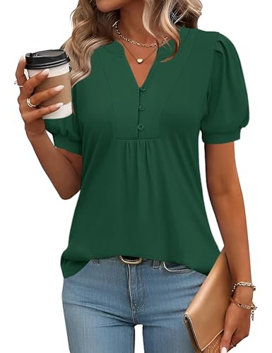 IECCP Spring Tops for Women 2026 Puff Short Sleeve Dressy Casual Blouses