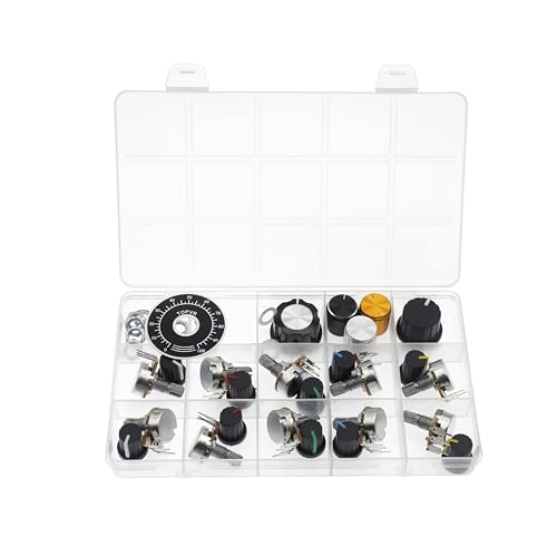 (Paquete de 10) WH148 Potenciómetro vertical de una vuelta hacia afuera 3 clavijas B1M 1M Ohm Resistencias variables Eje moleteado de 15 mm Tapas de pomo de aleación de aluminio