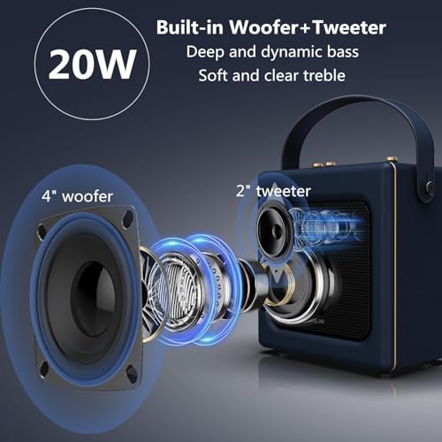 Image of LONPOO Portable Karaoke Machine for Adults and Kids | Build-in 3600mAh Rechargeable Battery,20 Watts RMS with Bluetooth,USB Playback,Aux-in, Microphone Not Included,Navy Blue