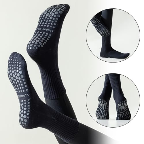 Image of 3 Pairs Pilates Socks with Grips for Women Non Slip Grip Socks for Yoga Barre Hospital Workout
