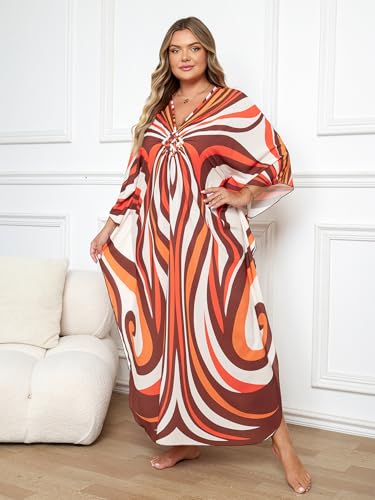 Image of Kaftan Dress for Women - Plus Size Caftan Maxi Beach Dress Moo Moos Loungewear, Swimsuit Cover Up for Beach, Pool or Vacation