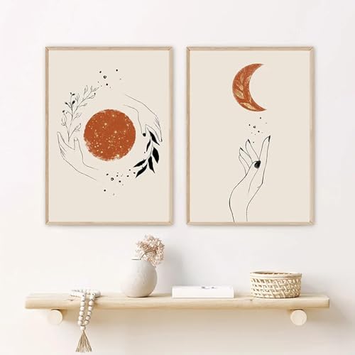 Décoration murale abstraite soleil et lune sur toile de maître 50x75cm