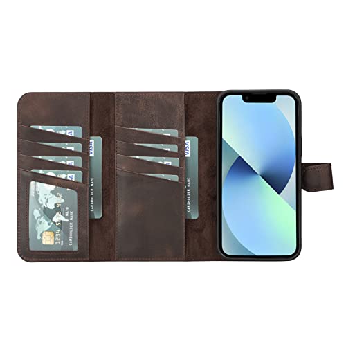 Bayelon Iphone 13 Pro Max Case, Trifold Full Grain Leather Wallet Case, Detachable Magnetic Phone Wallet, Flip Cover With Card Slots, Kickstand, Case For Iphone 13 Pro Max With Magsafe (Tiguan Brown) #TOP1