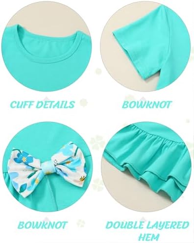 SOLOYEE Toddler Girl Clothes 2-7T Girls Outfit, Short Sleeve Ruffle Bowknot Top + Floral Capri Pants 2Pcs Spring Summer Set — view 3