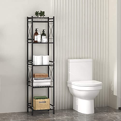 Tzamli 5 Tier Shelving Unit, Free-Standing Bathroom Storage Shelves, Metal Heavy Duty Storage Rack Shelf For Small Space Kitchen Balcony Office, Matte Black #TOP1