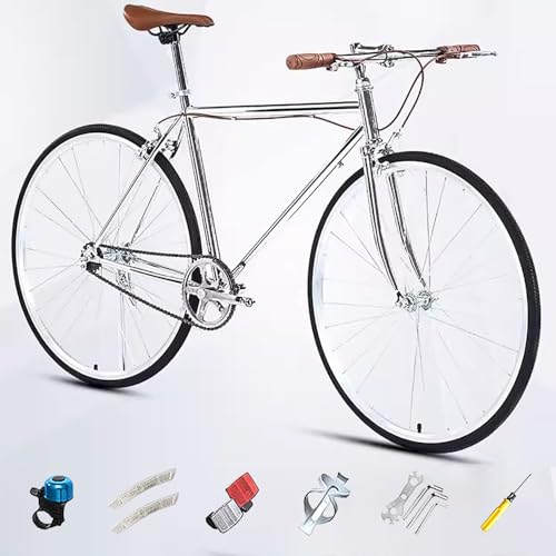 700C Rennrad, Single Speed Retro City Stadt Fahrrad, Rahmen aus Kohlenstoffstahl, Leichtes Fahrrad für Mädchen Jungen Herren und Damen F,Single Speed