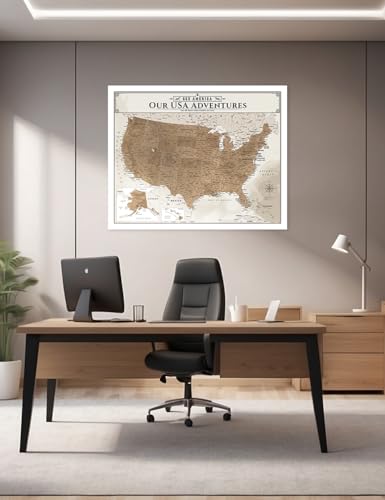 Image of IPIC - Canvas USA Maps for Wall Decor, Push Pin Map Decor to Mark Travels, Large USA Travel Map Print for Home, Office, Study, and RV, Ready to Hang