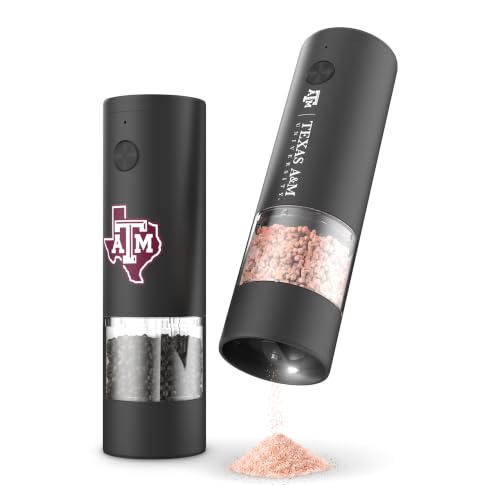 SOAR Collegiate Electronic Salt and Pepper Grinder Set, Battery-Powered One-Handed Mills with Adjustable Coarse-to-Fine Grind, LED Light and 70 mL Chambers- Texas A&M Aggies by SOAR - Used condition - US$34.19