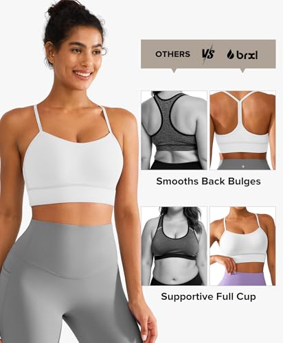 BRXL Y Back Sports Bras for Women Padded Racerback Low Impact Soft Thin Strap Workout Yoga Gym Casual White L — view 4