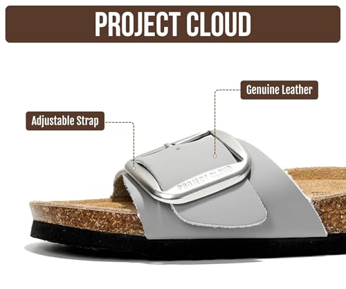 Image of Project Cloud 100% Genuine Leather Sandals Women Dressy Beach Essentials Slides for Women Footwear - Lightweight with Memory Foam Insole Sandals for Women 2026 - Womens Slides